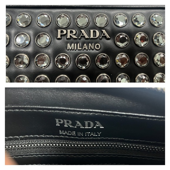 Prada Rhinestone Embellished Diagramme Quilted Camera Bag BLK Leather Cristal - Picture 6 of 17